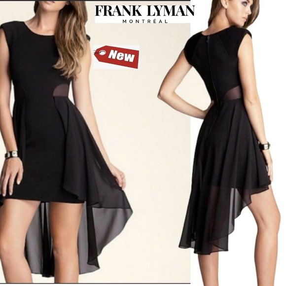 Frank Lyman Design Dresses & Skirts - Frank Lyman Dress Black Asymmetric Mesh Overlay Panels Zipper NWT NEW Size 4
